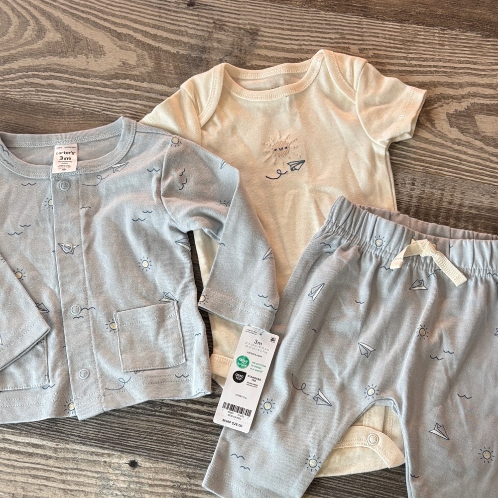 Carter's Kids 3 piece Set - Light Blue and Cream